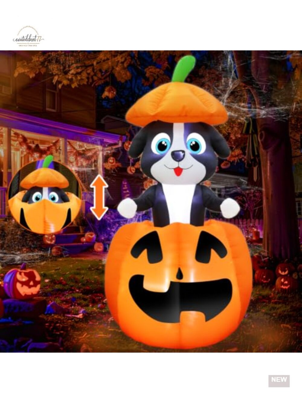 Animated 5FT Halloween Inflatable Dog in Pumpkin LED Lights Outdoor Yard Decor
